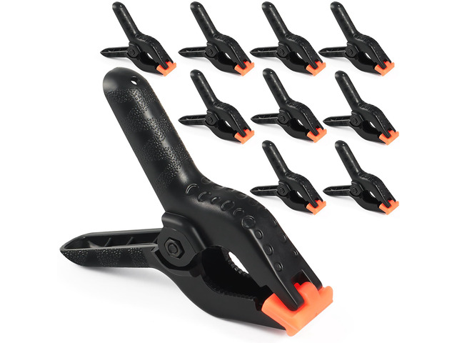 Spring Clamps, 6 Inch Plastic Clips, Heavy Duty, Black, 10 Pcs Large Woodworking Clamps, Strong Grip, Daily Household Tools, for Balloon Arch...