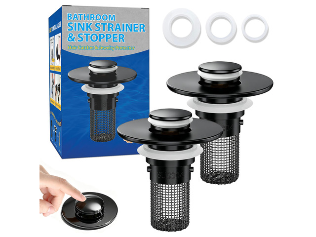 Bathroom Sink Drain Strainer, Pop-Up Bathroom Sink Stopper with Removable Stainless Steel Hair Catcher Basket, Universal Fit for US Bathroom Sinks,...