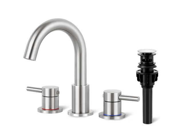 Bathroom Faucet 3 Hole Brushed Nickel, 2-Handle Widespread Faucet Lead-free stainless steel, pop-up drain, Detachable faucet aerator, 360°swivel,...