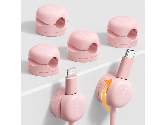 6 Pack Pink Rotatable Spring Cord Organizer Cable Clips Women Girls Gift Gadget, Adhesive Cable Management for Desk Nightstand Wall, Office Home...