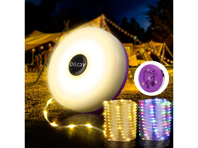 Camping String Lights 4 in 1, 32.8FT Quick Storage 8 Modes Protable Rechargeable Fairy Tent Lights String, Hanging Waterproof LED Lamp for Outdoor...