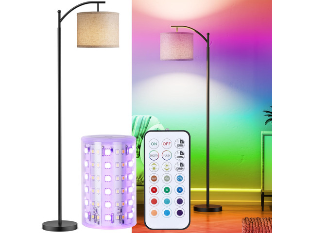 Battery Operated Floor Lamp, RGB Dimmable Cordless Standing Lamp with Remote Control for Living Room, Tall Floor Lamp for Bedroom -Black