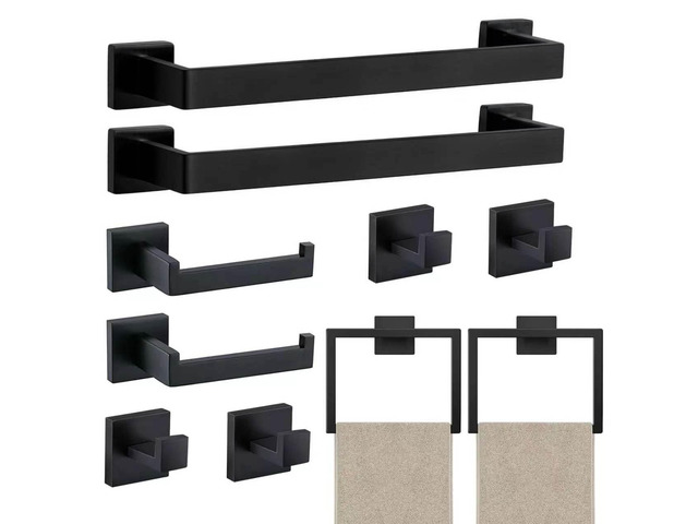 10 Piece Towel Bar Set - 15.7Inch Bath Towel Holder - Matte Black Stainless Steel Towel Racks for Bathroom Wall Mounted, Towel Rod for Bathroom Wall