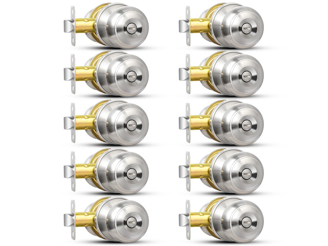 Privacy Door Knob, 10 Pack Brushed Nickel Round Keyless Doorknobs Interior/Exterior Lockset, Privacy Locking Door Knobs for Bedroom/Bathroom,...