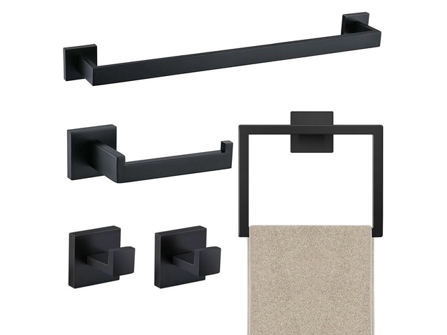 5 Piece Towel Bar Set - 23.6Inch Bathroom Towel Holder - Matte Black Stainless Steel Towel Racks for Bathroom Wall Mounted, Towel Rod for Bathroom...
