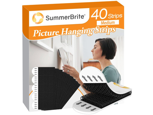 Damage Free Picture Hanging Strips, 20 Pairs, Medium, Black No tool installation, strong sticky hook and loop, damage-free removal, suited for dark...