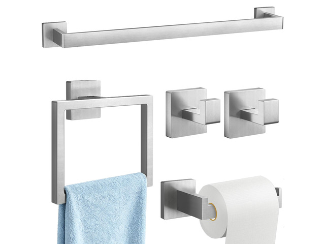 24Inch Bathroom Accessory Set Wall Mounted, Brushed Nickel 5-Pieces Stainless Steel Bathroom Hardware Set Towel Bar Set