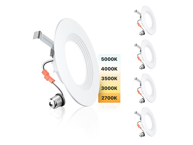 5/6 Inch LED Recessed Can Lights, 5CCT, 9W, 1000LM, 4 Pack Retrofit Baffle Trim, 5%-100% Dimmable, 2700K-5000K Selectable CCT, Damp & IC Rated,...