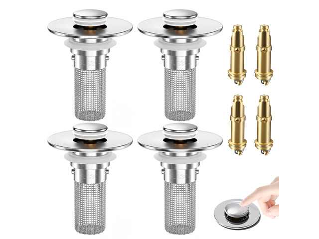 Bathroom Sink Drain Strainer, Pop-Up Bathroom Sink Stopper with Removable Stainless Steel Hair Catcher Basket, Universal Fit for US Bathroom Sinks,...