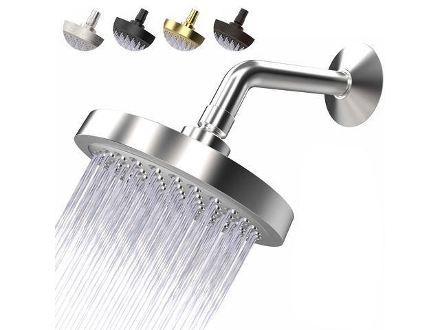High Pressure Shower Head by Circle Splash -6 inch Chrome fixture-luxury rainfall -detachable water restrictor-tool-free installation with teflon tape