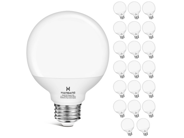 20 Pack Bathroom Light Bulbs 60W Equivalent 5000K Daylight E26 Globe Bulbs G25 LED Vanity Light Bulbs Over Mirror, CRI85+ Eye-Friendly, Round Bulb...