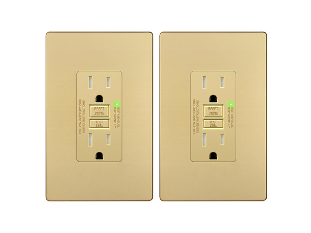 GFCI Outlet 15Amp, GFCI Receptacle, ETL Listed, Matte Gold, 2-Pack Tamper-Resistant, Ground Fault Protection, Self-Test, LED Indicator,...