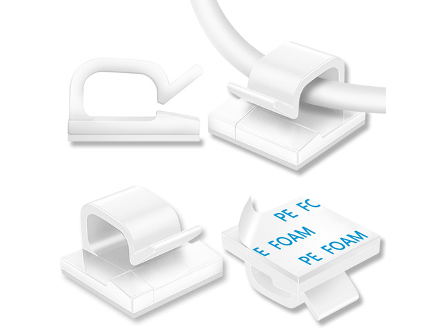 130 Pcs Cable Clips, Adhesive Cable Organizer Cord Holder Wire Clip Wire Management Self Adhesive Hooks Wire Holder for Office, Home(White,...