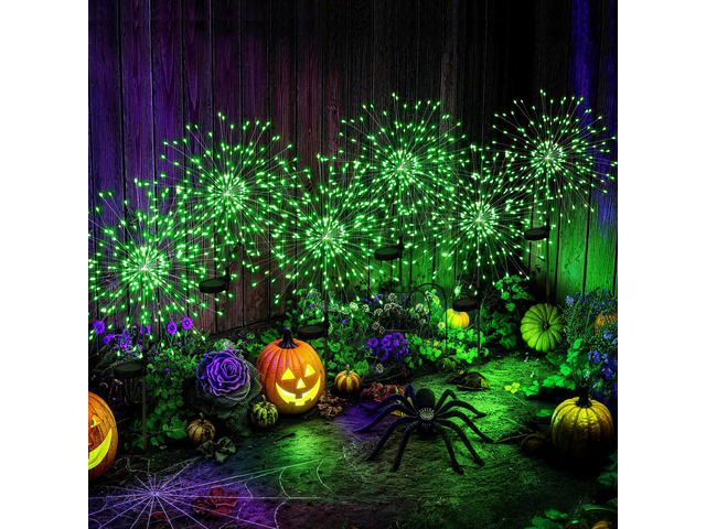 Solar Firework Fairy Garden Lights Outdoor, Green, 6 Pack 120 LEDs, Waterproof, Fairy Garden Decor, Auto On/Off, Solar Powered, for Yard, Patio,...