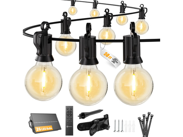 58FT 26LED Solar String Lights Outdoor with Remote & USB Port Shatterproof Bulbs, Dimmable & Timable, 3 Modes, Solar Patio Lights with a Mount Clip...