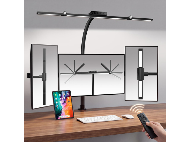 LED Desk Lamp with Clamp, 24W 3-Panel Light for Dual Monitors 1800 Lumens, 96 LED, 3 Adjustable Panels, 360° Gooseneck, 2700K-6500K Color Temps,...