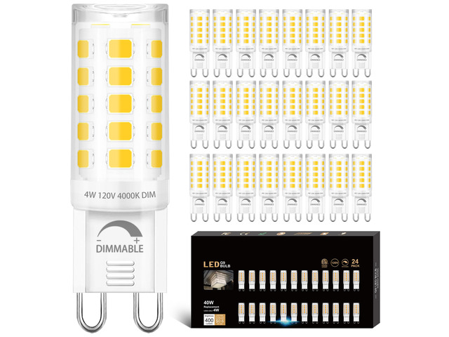 24 Pack Dimmable G9 LED Light Bulb 40W Equivalent 4000K Natural White G9 Ceramic Base for Chandelier, Halogen Replacement, T4 Bi Pin, 4W LED, 400LM...