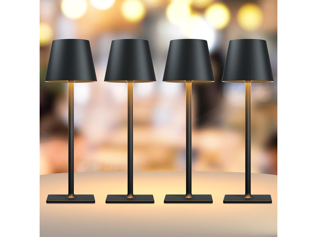 Black Cordless Table Lamps, 6000mAh Rechargeable Battery LED Lights Set of 4 battery operated lamps wireless table lamp for restaurant tables,...