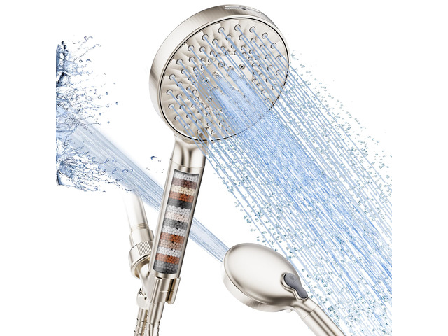 Filtered Shower Head with Handheld High Pressure 9 Spray Mode Showerhead Detachable Shower Head Water Softener Filters Beads for Hard Water Remove...