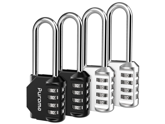 4 Combination Lock 4 Digit 2.6 Inch Padlock Gate Shed Silver & Black For Outdoor Fence, Hasp locker, Long shackle, Side Window, Resettable,...