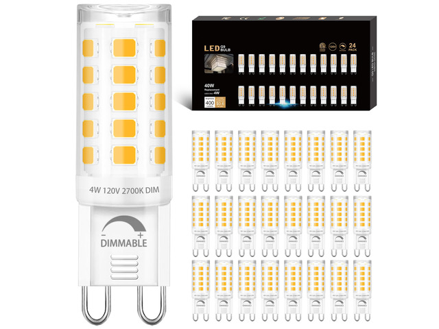 24 Pack Dimmable G9 LED Light Bulb 40W Equivalent 2700K Soft White CRI85+ G9 Ceramic Base for Chandelier, Halogen Replacement, T4 Bi Pin, 4W LED,...