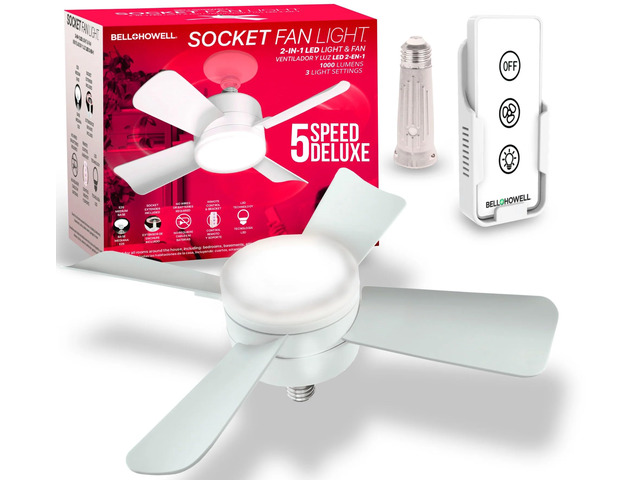 Socket Breeze Light 5-Speed Deluxe LED Ceiling Fans with Lights and Remote Control For Bedroom, Kitchen, Living Room,1000 Lumens / 5000 Kelvins...
