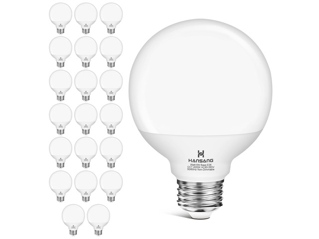 20 Pack LED Vanity Barthroom Light Bulbs 60W Equivalent 4000K Natural White G25 LED Light Bulbs, E26 Base, CRI85+ Eye-Friendly, Type G Round Light...