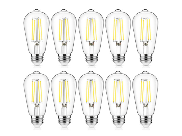 10-Pack Vintage Edison Bulbs 60W Equivalent, 850LM 6W LED Light Bulb Daylight White 5000K, ST58 Filament Lighting E26 Base, Non-Dimmable
