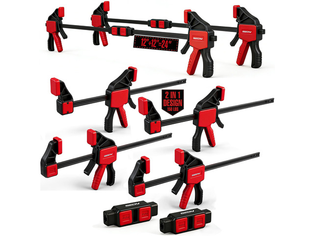 6-Pack 12 Inch Bar Clamps for Woodworking with 2-Piece Clamp Connector, 12' Quick-Release Wood Clamps with 150 LBS Load Limit, Trigger Clamp Set,...