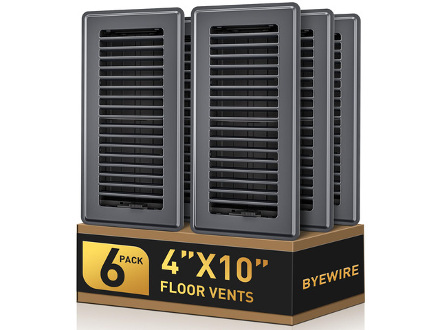 4x10 Floor Register, 6 Pack Gray Floor Vent Covers for Home Floor Sidewall Heavy Duty Steel Walkable Floor Vents, Quiet & Adjustable Air Vent...