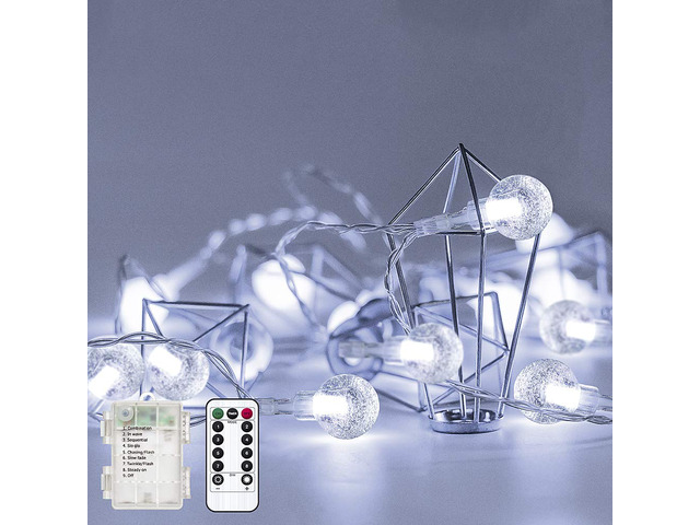 Cool White Globe String Lights Fairy Light 16ft 50LED & Remote Battery Operated Indoor Outdoor Hanging String Lights Christmas Lights for Home...