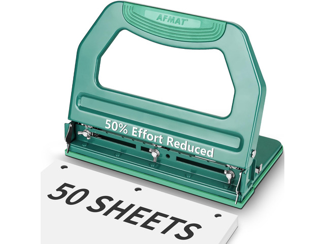3 Hole Punch Heavy Duty, 9/32' Holes, 50-Sheet Hole Puncher 3 Ring, 50% Reduced Effort, Adjustable Two & Three Hole Punch, Metal Paper Puncher...