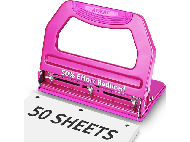 3 Hole Punch Heavy Duty, 9/32' Holes, 50-Sheet Hole Puncher 3 Ring, 50% Reduced Effort, Adjustable Two & Three Hole Punch, Metal Paper Puncher...