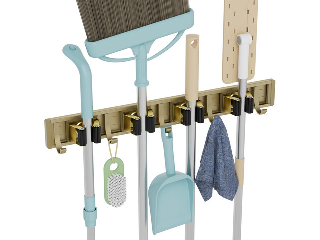 Broom Holder Wall Mount Mop Hanger Tools organizer 4Racks 5Hooks Adjustable Mop Broom Wall Hanging Heavy duty Tools Storage Rack Space-saving for...