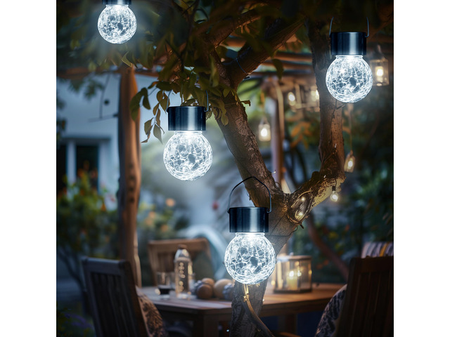 Solar Lights Outdoor Garden Decor Hanging Lantern for Outside 16Pc Cold White, Waterproof, Solar Powered, Decorative, Crackle Glass, Christmas...