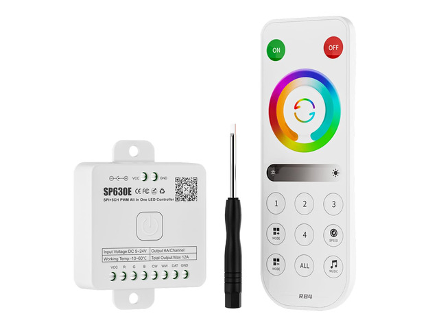 SP630E Bluetooth Controllers 4 Zones 2.4GHz RF RB4 Remote Kit APP & RF Remote, Support COB SMD PWM or SPI RGBCCT RGBWW LED Strip WS2805 WS2811 IC...