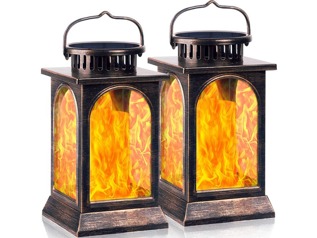 Flickering Flame Solar Lights Outdoor Metal Hanging Lantern, 2 Pack Realistic Flame Effect, Charges in 6-8 Hours, 10-12-Hour Runtime, IP65...