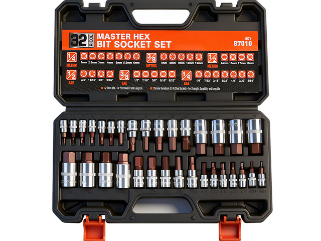High Torque Master Hex Bit Socket Set, 32-Piece SAE & Metric Allen Socket Set, Premium S2 Alloy Steel, Durable Storage Case, 1/4', 3/8', 1/2'...