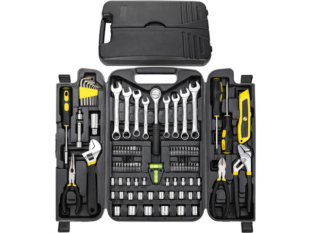 95-Piece Mechanic Tool Set with Storage Case, Yellow Car Tool Kit And Wrench Tool Set with Pliers, Sockets And Bits; Organized Case for Household...