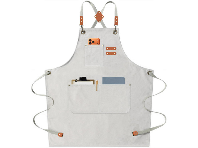 Chef Aprons for Men Women with Oversized Pockets, 16-Ounce Cotton Canvas Cross Back Heavy Duty Work Apron (Beige)