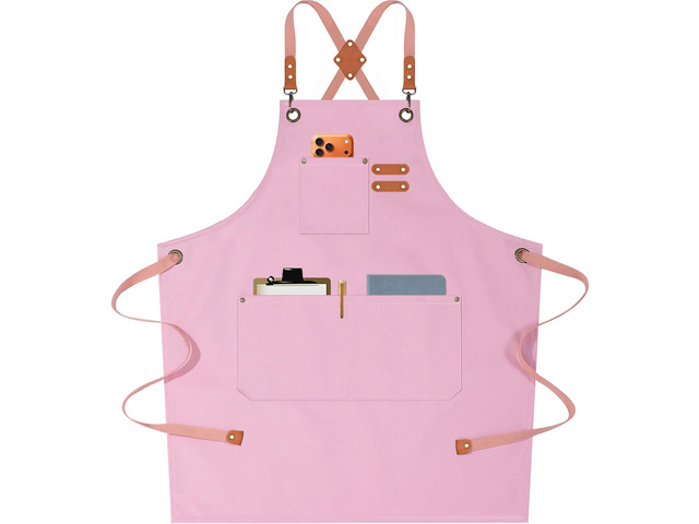 Chef Aprons for Men Women with Oversized Pockets, 16-Ounce Cotton Canvas Cross Back Heavy Duty Work Apron (Light Pink)