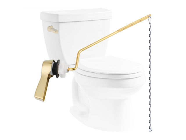 Universal Metal Side Mount Toilet Handle Kit, Shiny Gold Solid Brass Toilet Flush Tank Lever with Stainless Steel Adjustable Flapper Chains, Side...