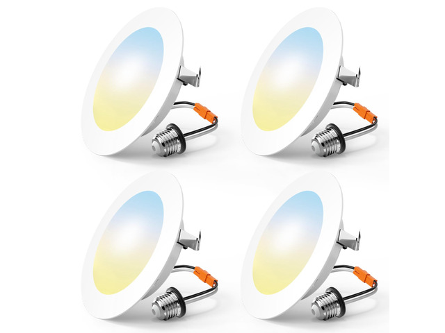 4 Pack Retrofit LED Recessed Lighting 4 Inch, 5CCT, White 2700K/3000K/4000K/5000K/6000K Selectable, Dimmable Flat Can Lights, 700LM Brightness,...