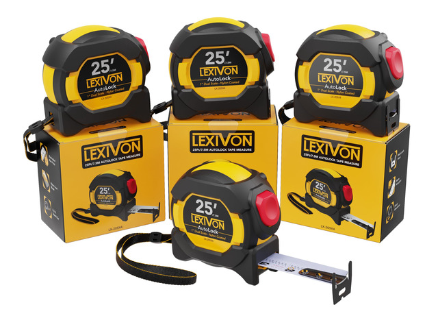 [4-Pack] 25Ft/7.5m AutoLock Tape Measure 1-Inch Wide Blade with Nylon Coating, Matte Finish White & Yellow Dual Sided Rule Print ...