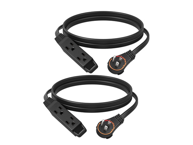 6FT 360° Rotating Flat Plug Extension Cord/Wire, 16/3, 2 Pack 3 Outlet Extension Cord, 3 Prong Grounded Wire for Small Appliances, SPT-3,...