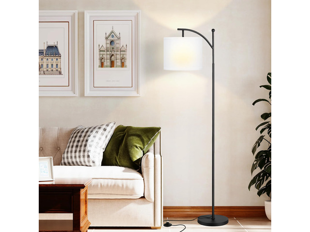 60' Floor Lamp with 3 Color Temperatures, Adjustable White Shade, Black Pole - Tall Lamp for Living Room, Bedroom, Office, Classroom, Dorm - 9W...