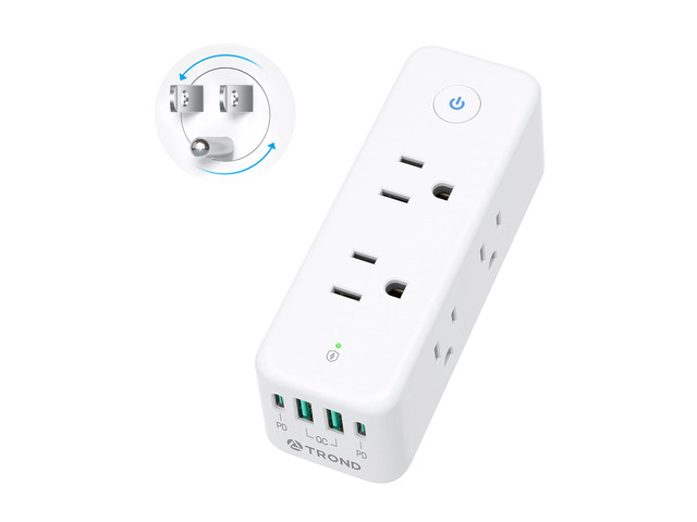 Outlet Extender with PD20W USB C 6 AC Outlet Splitter with 360 Rotating Plug, 1440J Surge Protector with 4 USB, 3 Way Plug Adapter for Tight Space