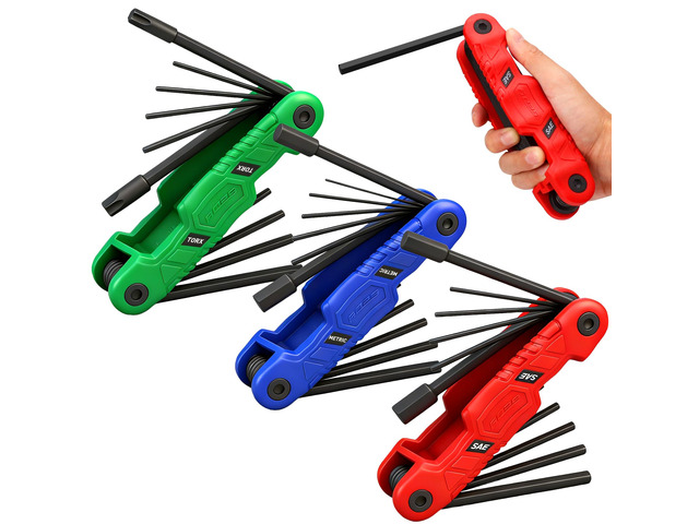 34-Piece Large Folding Hex Key Set, SAE Hex (3/32'-1/2'), Metric Hex (1.5-12mm) & Torx (T9T55), 3-in-1 Heavy Duty Allen Key Set for Archery, Bike...