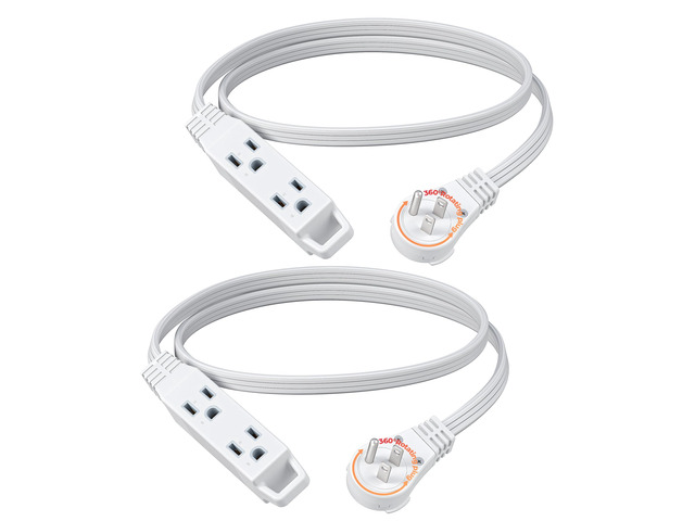 3FT 360° Rotating Flat Plug Extension Cord/Wire, 16/3, 2 Pack 3 Outlet Extension Cord, 3 Prong Grounded Wire for Small Appliances, 13A/125V/1625W,...