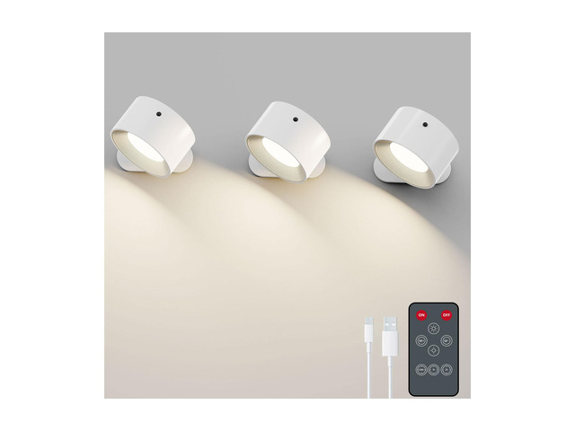 3PACK Rechargeable LED Wall Sconce, Cordless Battery with Remote, Powered Wall Sconce, 3 Brightness Levels, 360° Swivel Magnetic Shade for...